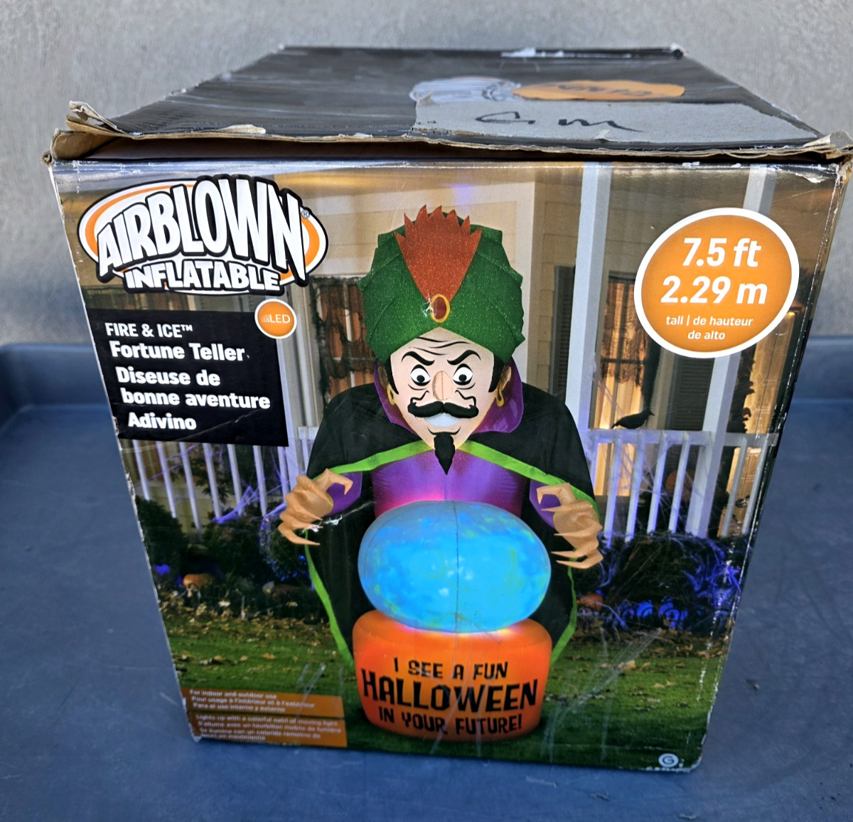 Gemmy Airblown Inflatable 7.5 Ft Fortune Teller Halloween Fire & Ice Open Box