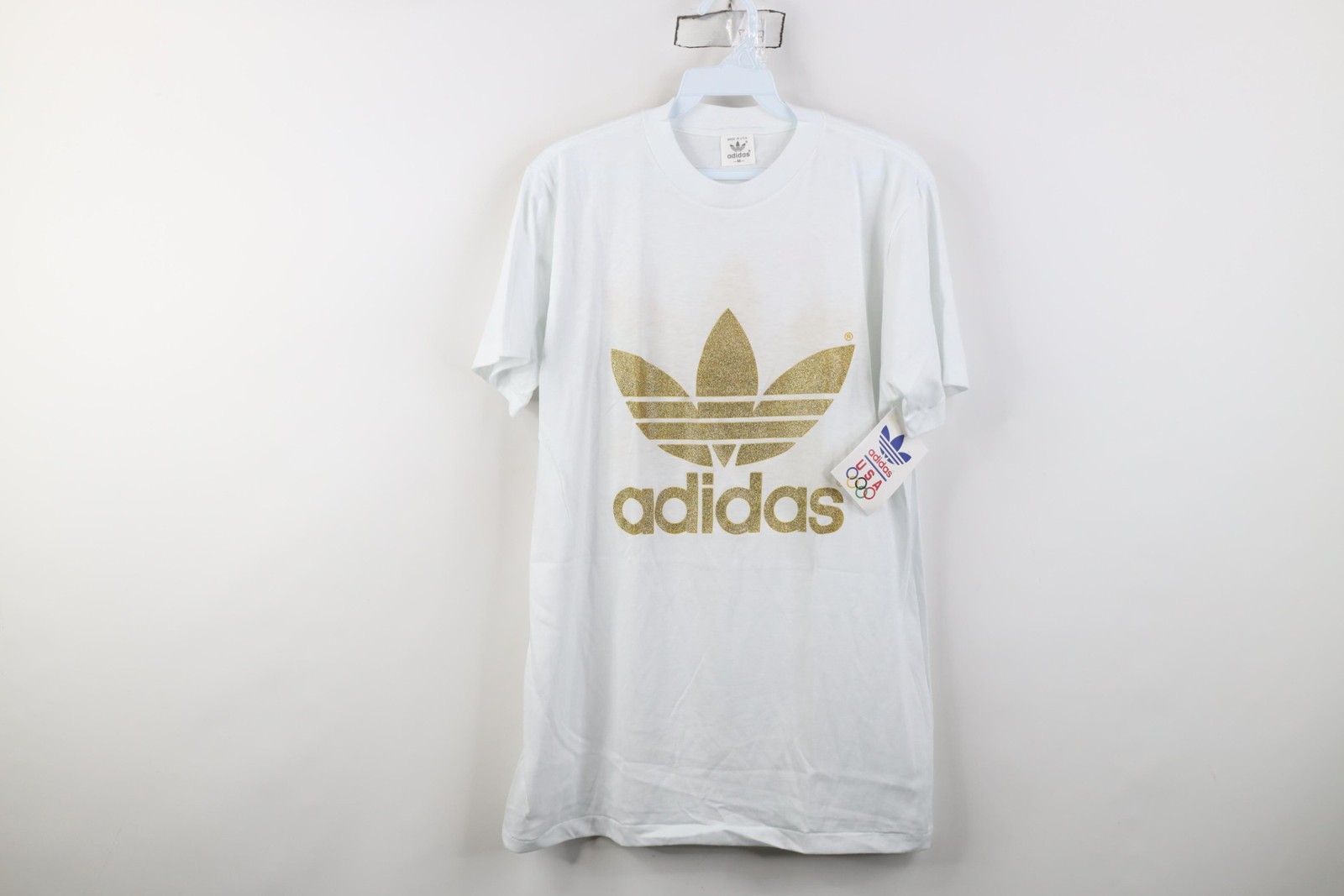 Deadstock Vintage 80s Adidas Mens Medium 1988 Olympics Gold Trefoil T-Shirt USA