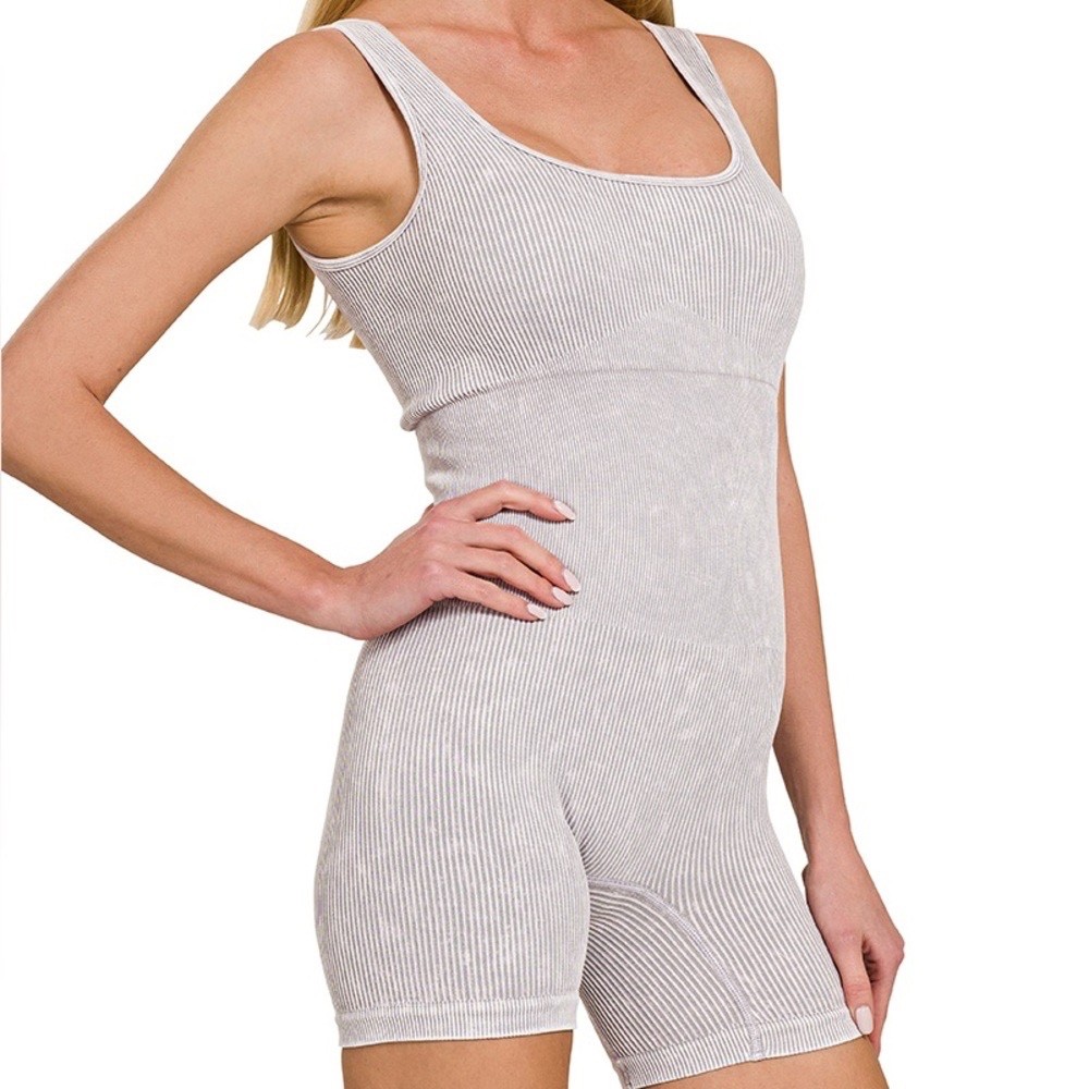 New Zenana Ribbed Seamless Shapewear Romper Sleet Size L/XL Sculpting One Piece