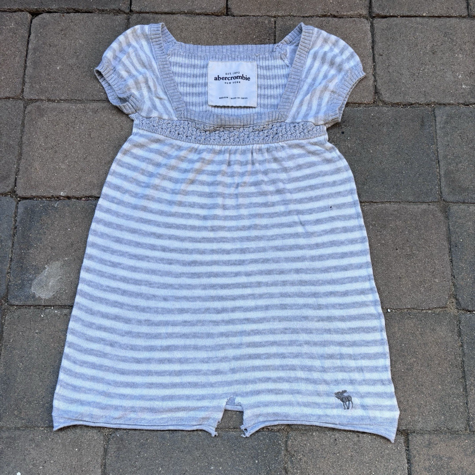 Abercrombie & Fitch Medium Short Sleeve Babydoll Top Blue White Striped Youth