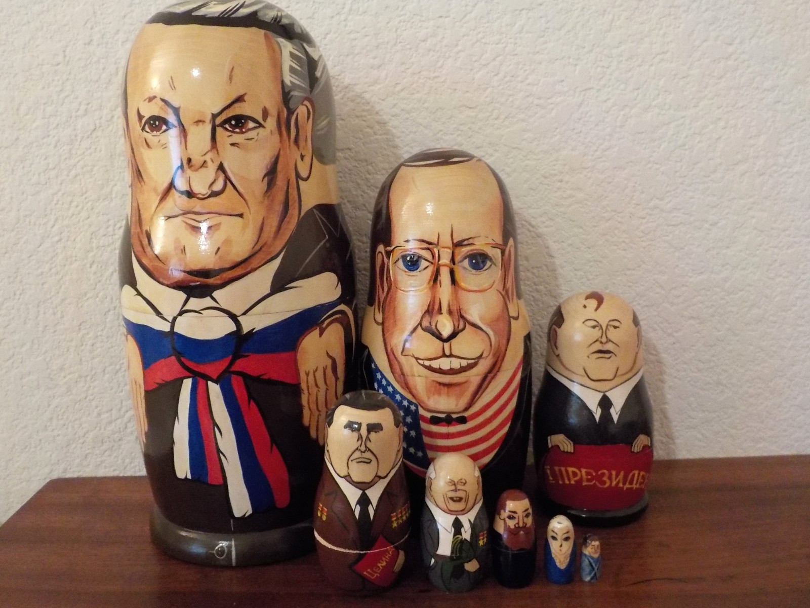 Vintage JUMBO 12 INCH Russian, 8 Political Leaders Matryoshka Nesting Dolls HTF