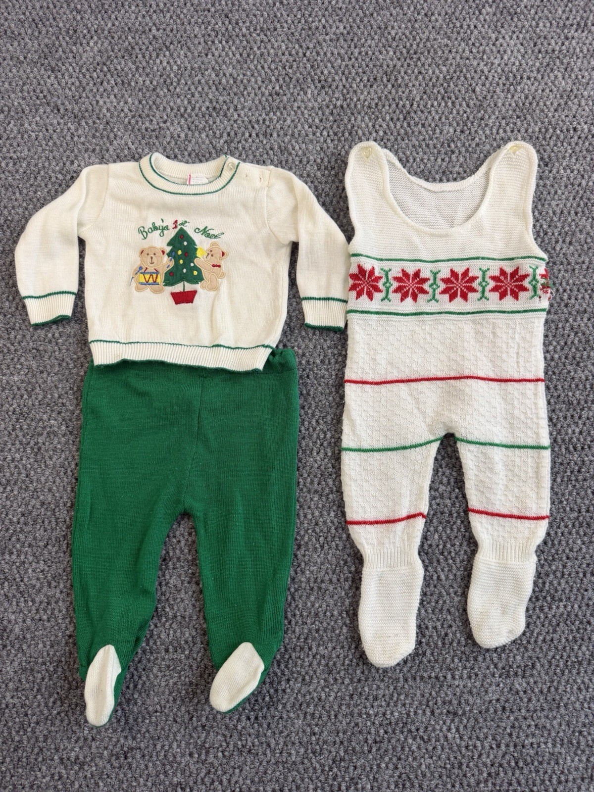 Vintage Baby Christmas Outfit Lot 3-6M Romper 6-9M Sweater Pants Made Japan