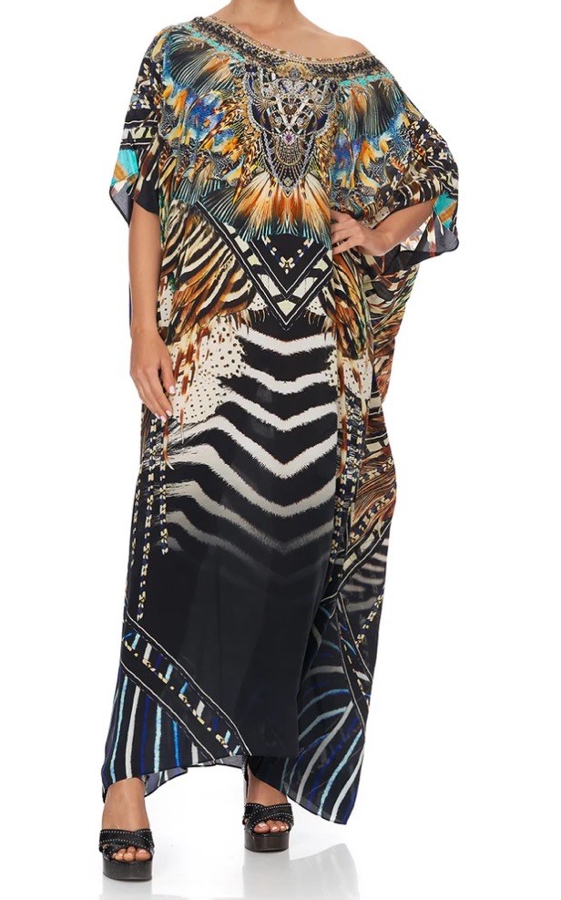 Camilla Round Neck Kaftan Lost Paradise Dress Maxi One Size Silk Long Resort