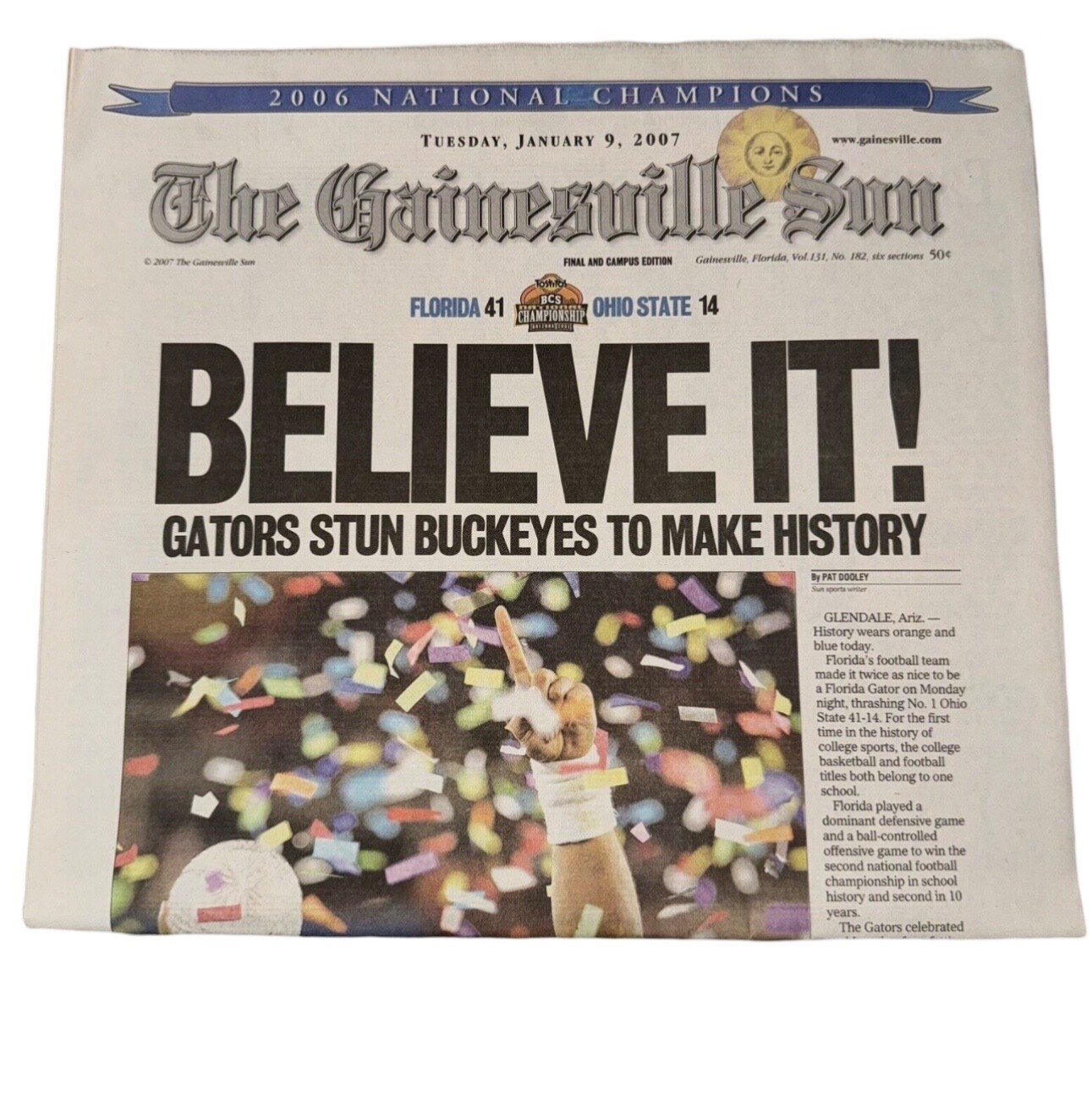2007 UF Florida Gators Football National Championship Gainesville Sun Newspaper
