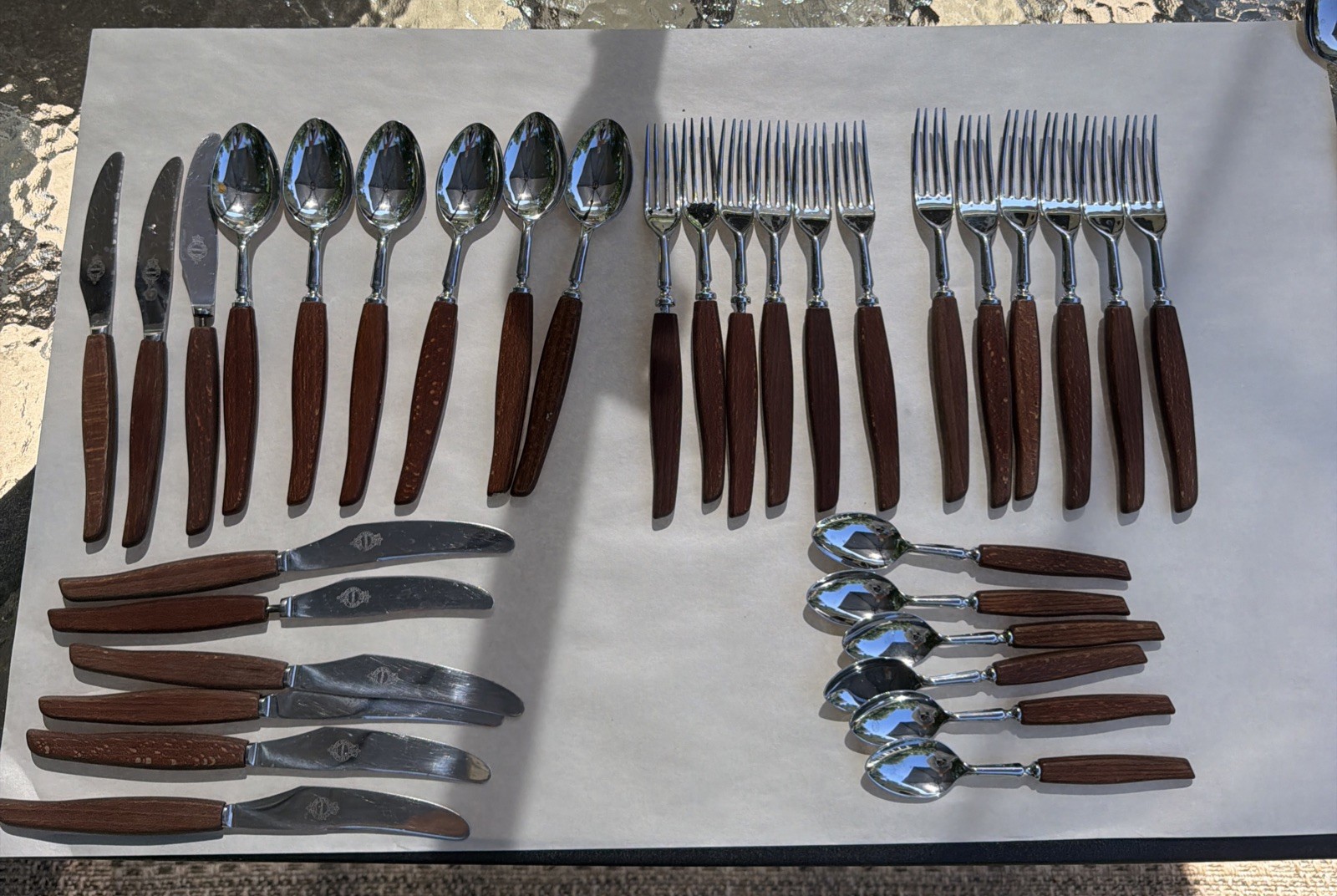 MCM Vintage Sheffield Cutlery Glosswood Flatware Set Mid Century Stainless
