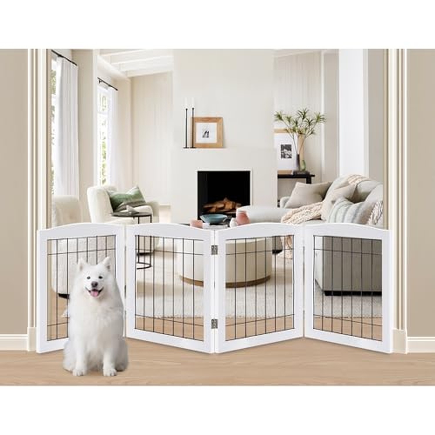 LZRS 4-Panel Extra-Wide Wooden Freestanding Dog Gate: Foldable Solid Wood and... LZRS 4-Panel Extra-Wide Wooden Freestanding Dog Gate: Foldable Solid Wood and...