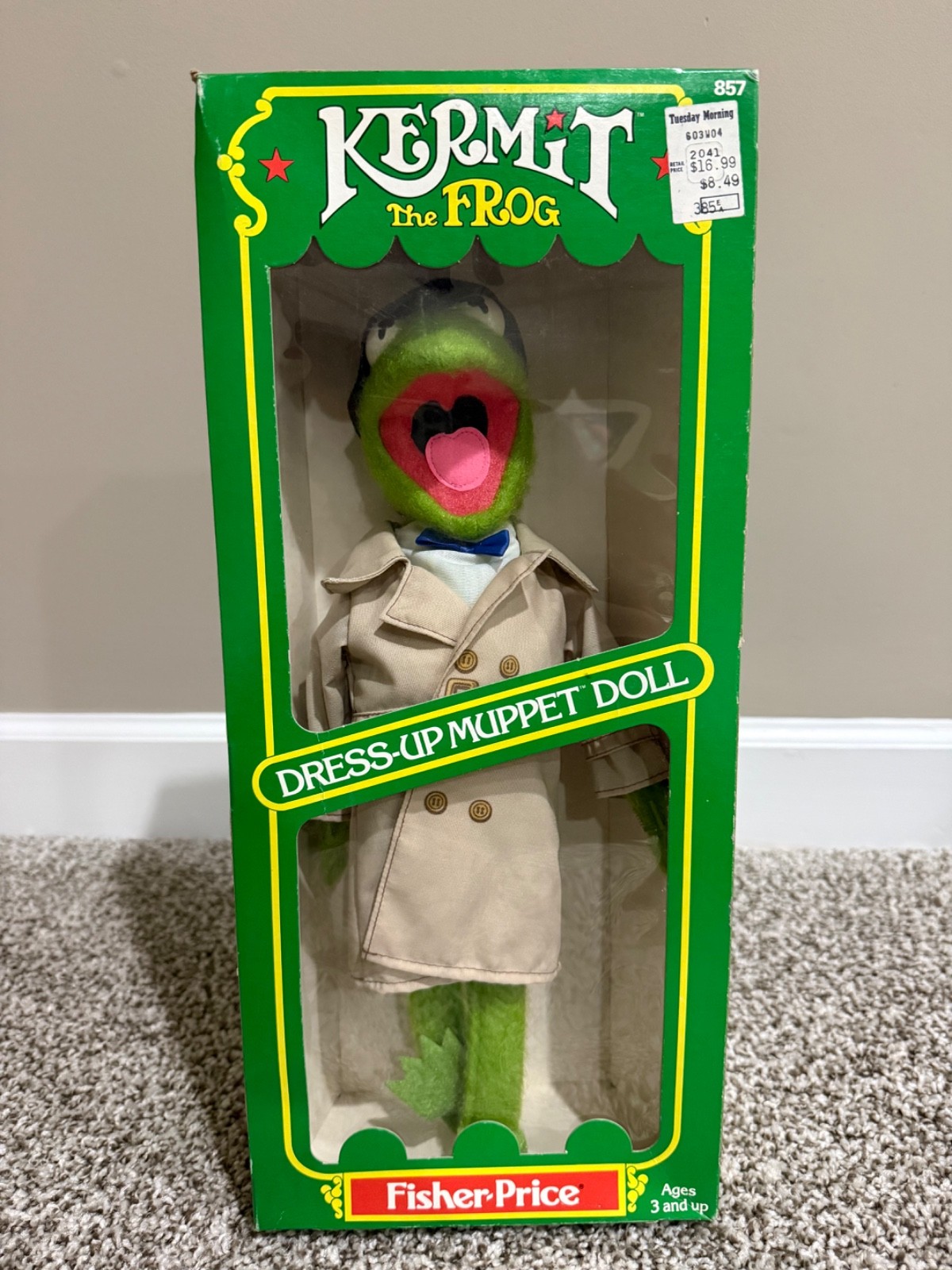 Kermit The Frog Vintage Fisher Price Dress-Up Muppet Doll #587 original boxed
