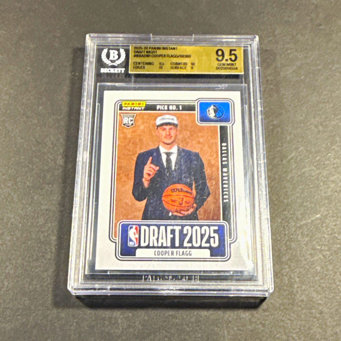 Panini 2025-26 Instant Cooper Flagg Draft Night RC NBADN-1 /68380 BGS 9.5