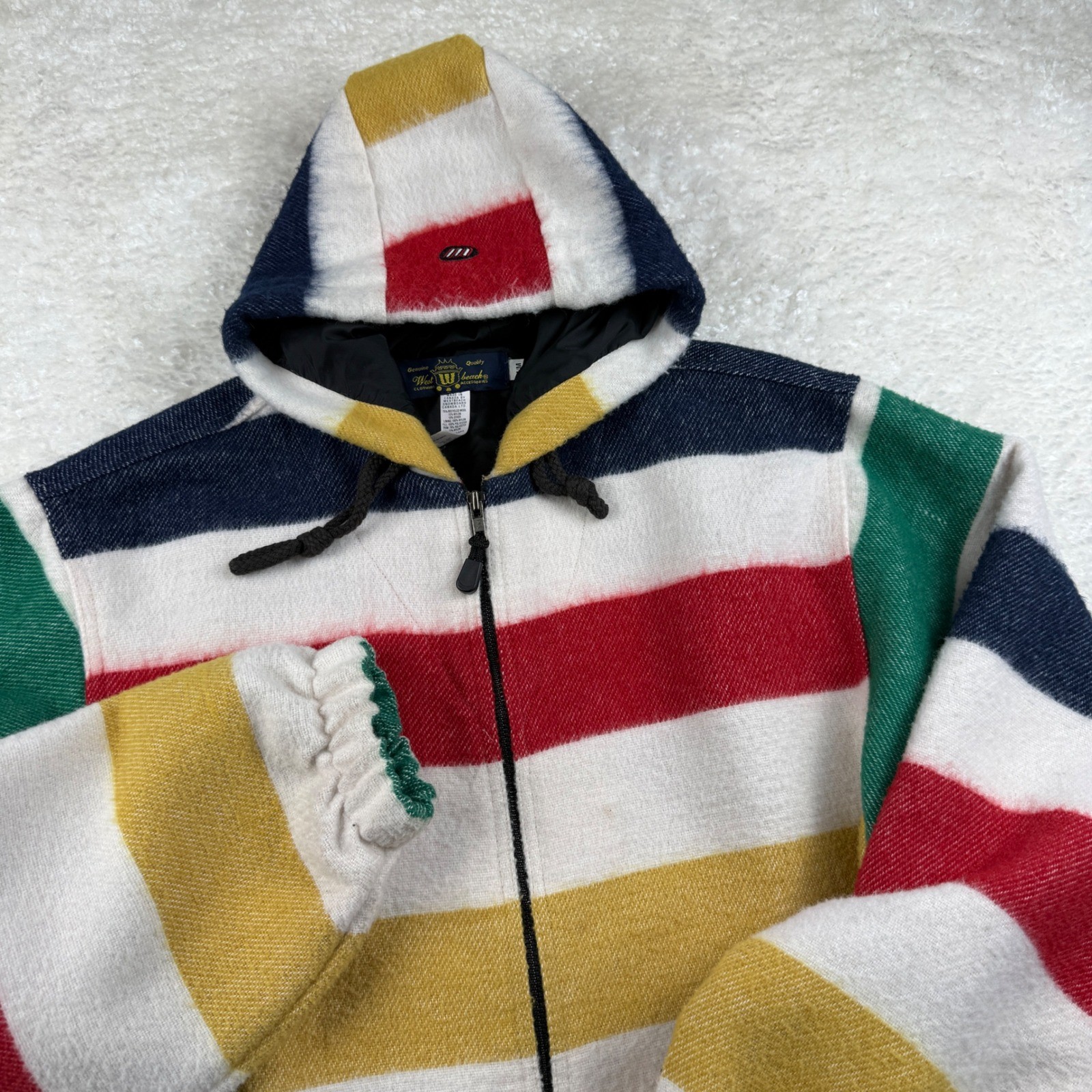Vtg Westbeach Jacket Mens M Hudson\'s Bay Inspired Wool Blanket Zip Up Hooded