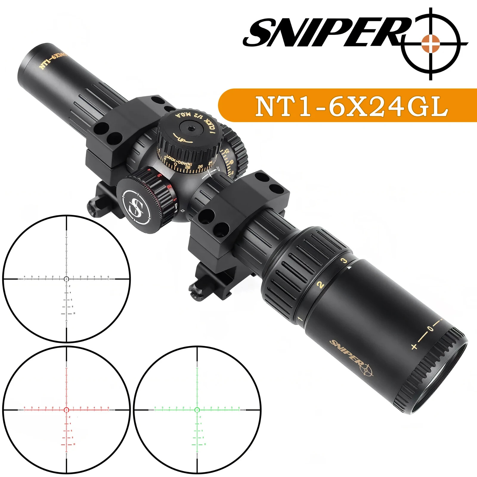 SNIPER NT1-6X24 SFP Compact Rifle Scope Illuminated MOA Reticle 30mm Tube