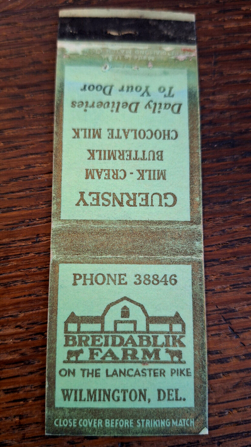 Vintage Matchbook: Breidablik Farm, Wilmington, DE Dairy