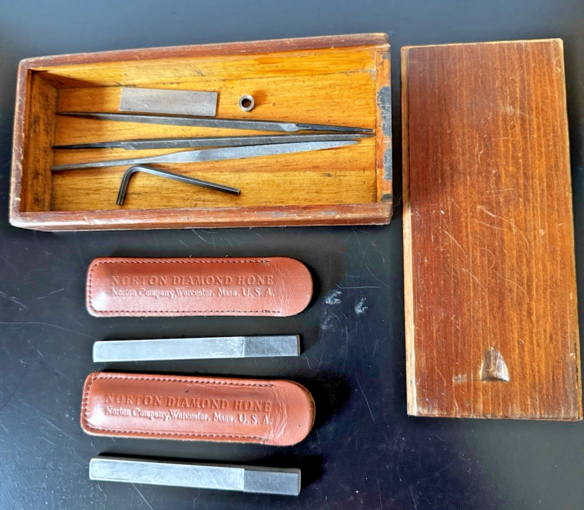 Vintage Norton Diamond Hone D220 D400 Starrett Pocket Rule Machinist Tool Lot