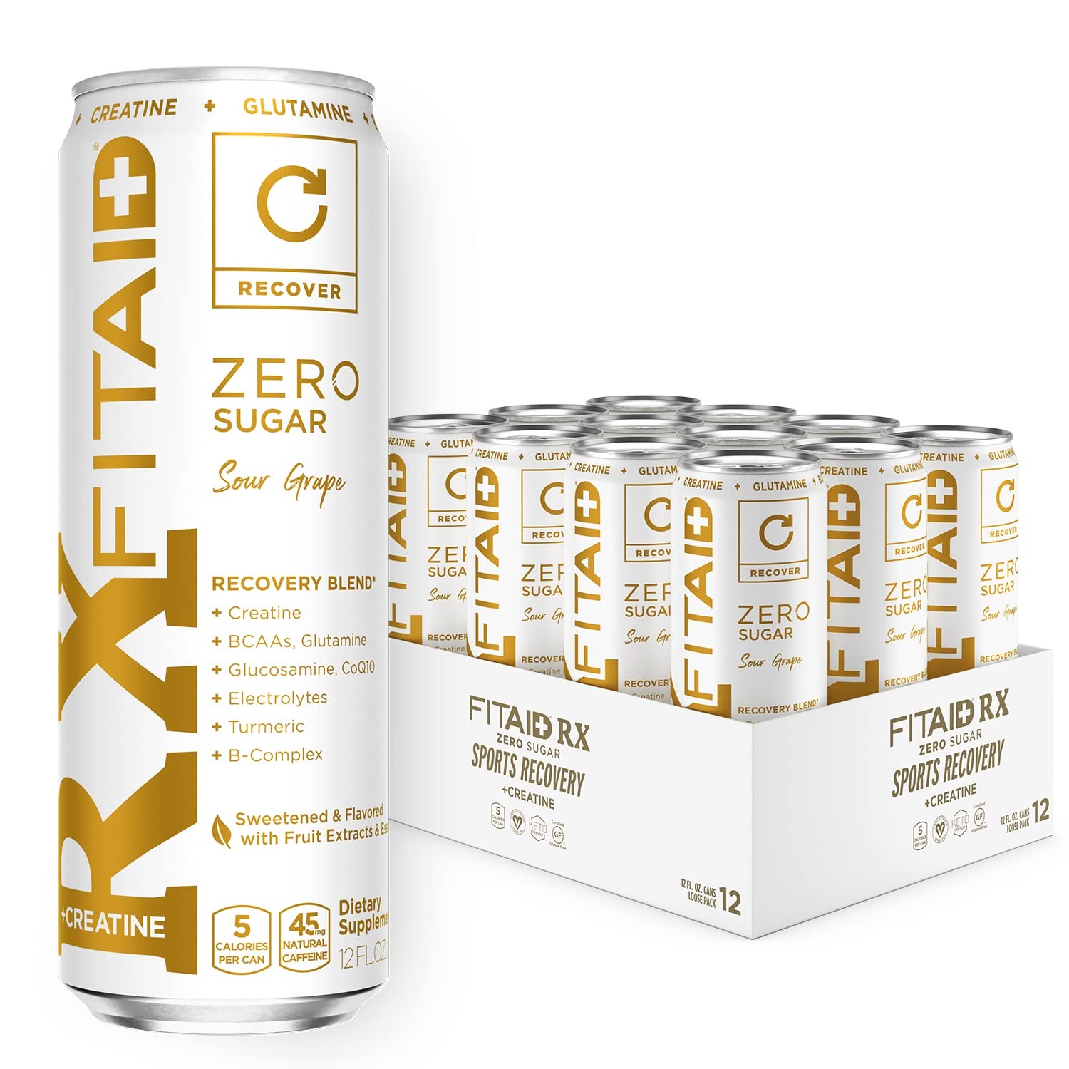 FITAID RX Zero Sugar Free Recovery Drink with Creatine Pack of 12 Cans 12 Fl Oz