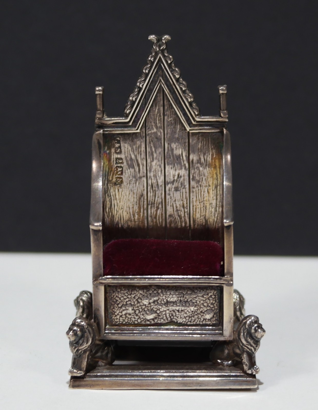English Sterling Silver Pin Cushion Gothic Coronation Throne Edward VII C. 1901
