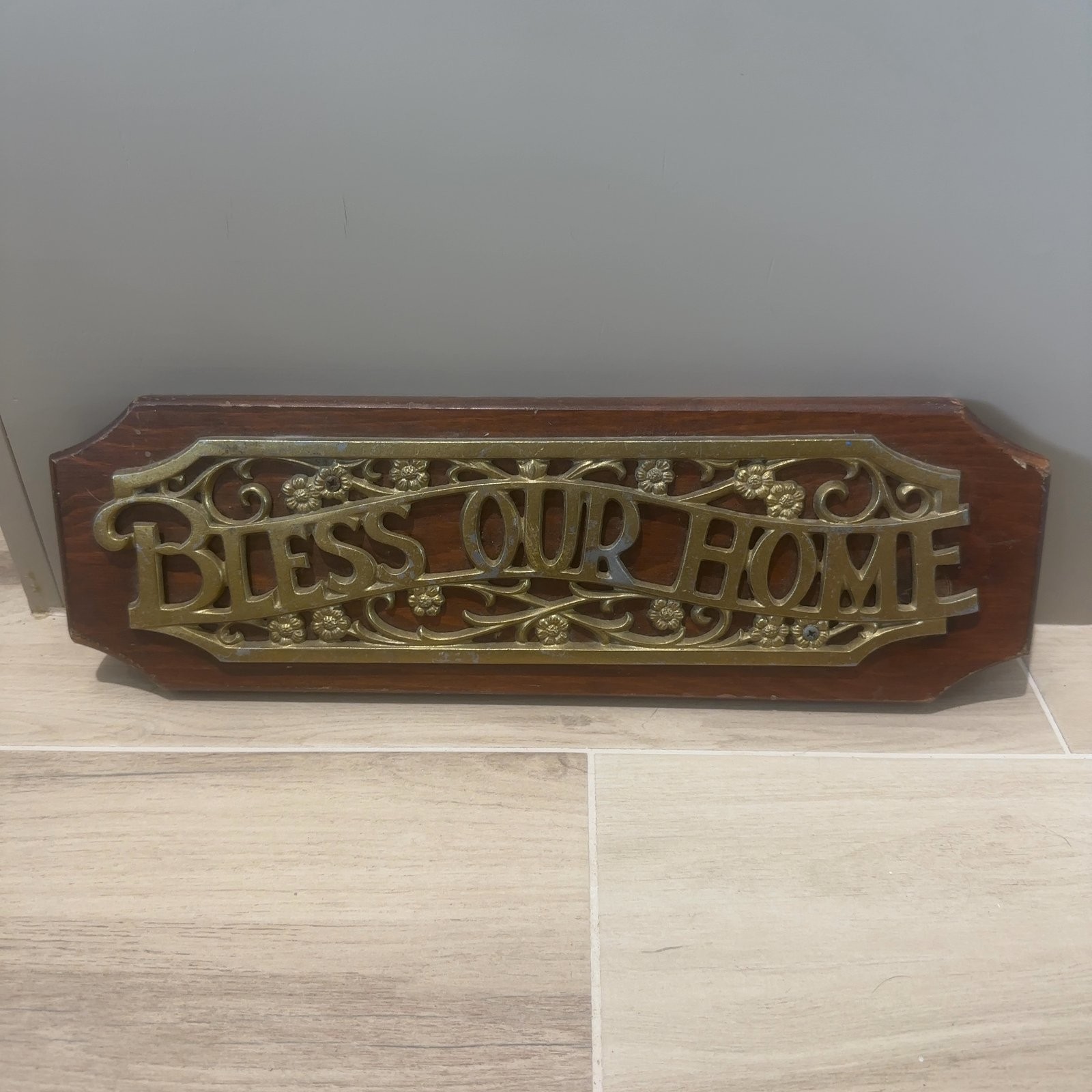 Vintage Wooden \'Bless Our Home\' Wall Plaque Sign, Decor, Art