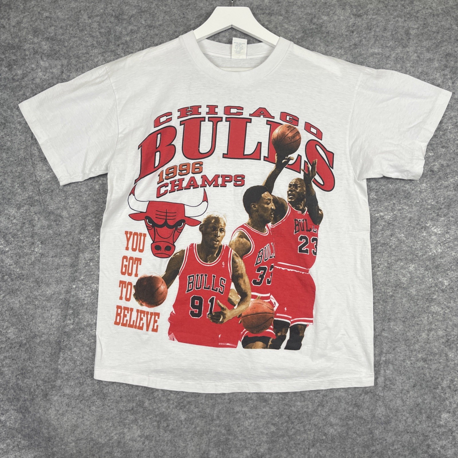 Chicago Bulls T Shirt 1996 Large Jordan Pippen Rodman Single Stitch Vintage RARE