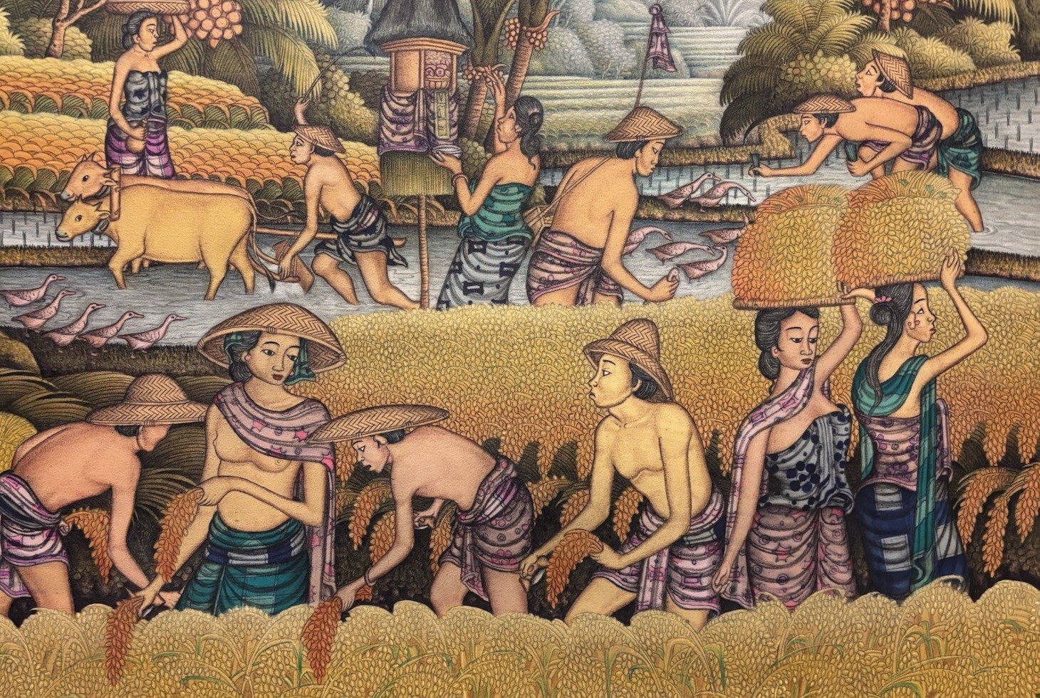Stunning Framed Original Ubud Bali Signed Painting Asian Cultural Fine Art Decor