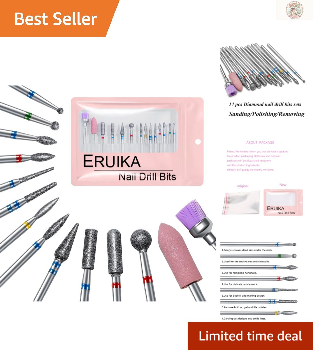 Professional 14-Piece Nail Drill Bits Kit for Perfect Manicures - 3/32\
