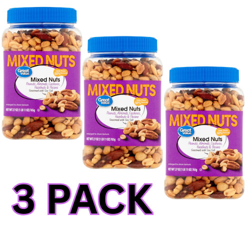 Great Value Mixed Nuts with Peanuts, 27 oz (3 Pack)
