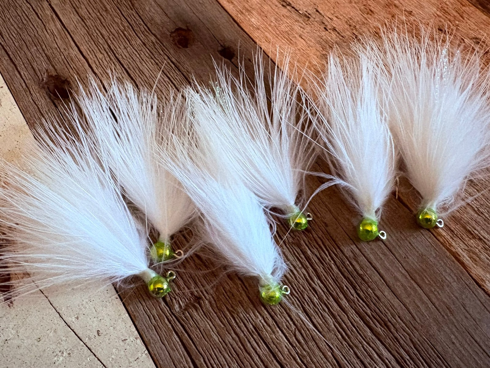 1/2 Dozen (x6) Handmade Hair Jigs Steelhead - White Antifreeze Green 1/2 Dozen (x6) Handmade Hair Jigs Steelhead - White Antifreeze Green