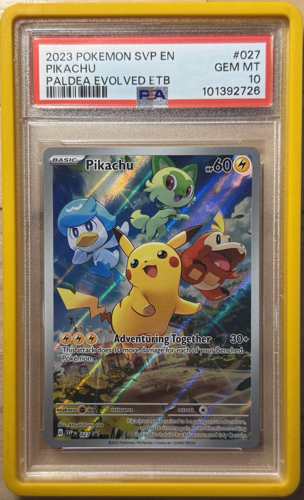 2023 Pokemon Paldea Evolved ETB Pikachu #27 Basic/Promo PSA 10 + Yellow Guard 2023 Pokemon Paldea Evolved ETB Pikachu #27 Basic/Promo PSA 10 + Yellow Guard