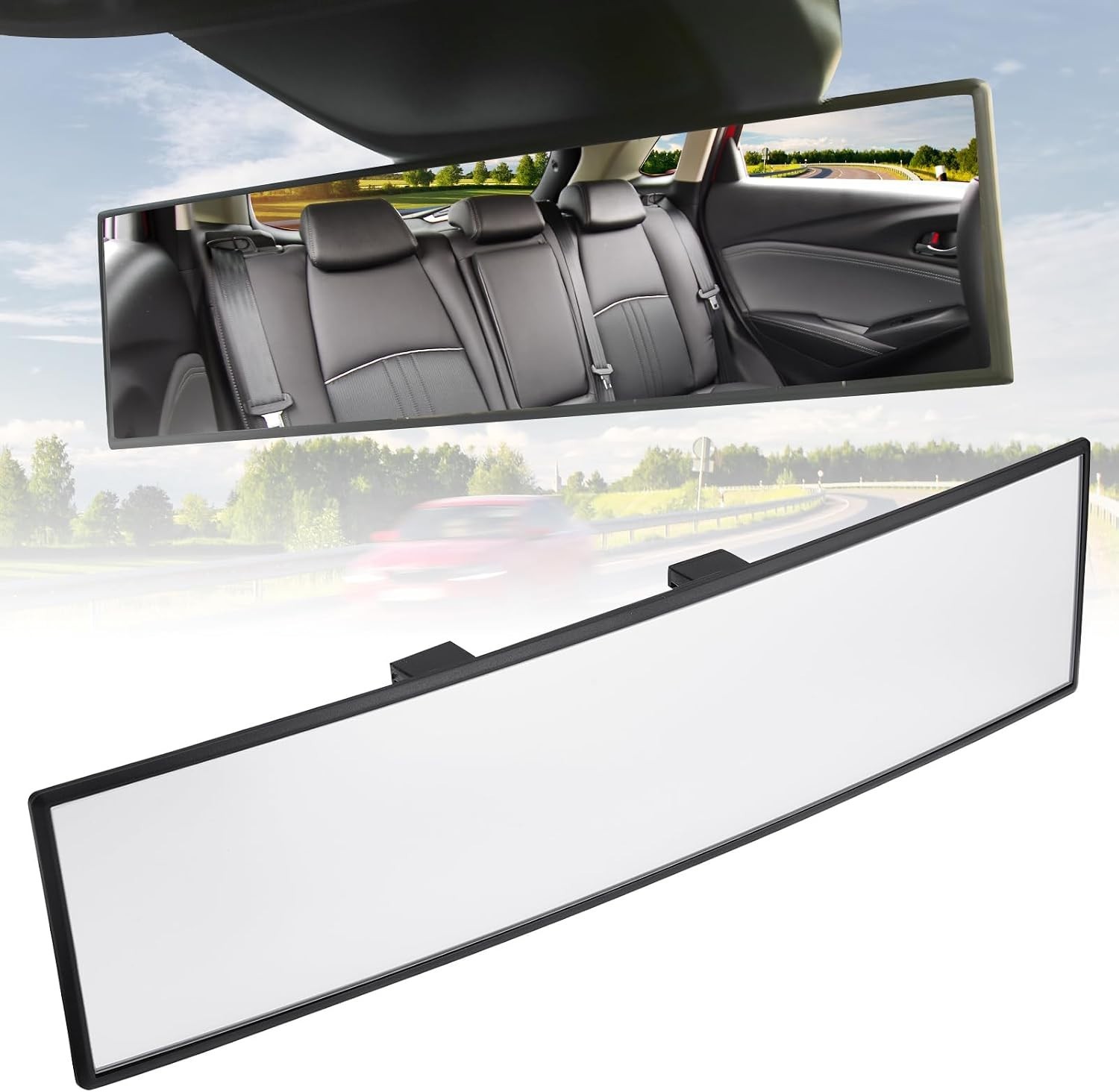 Shatterproof 12 Inch Wide Angle Rear View Mirror - Safety & Easy Installation