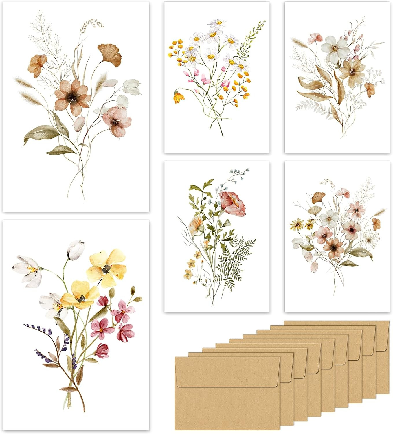 New 30 Pack 4x6 Blank Greeting Cards Floral Designs With Envelopes Note Cards