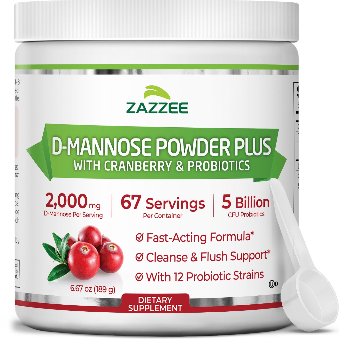 Zazzee D-Mannose Powder Plus, 2000 mg, 67 Servings, Potent & Fast-Acting, Kosher