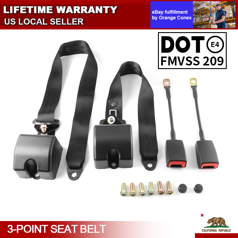 2 Sets 3‑Point Retractable Seat Belts Black For Toyota Land Cruiser