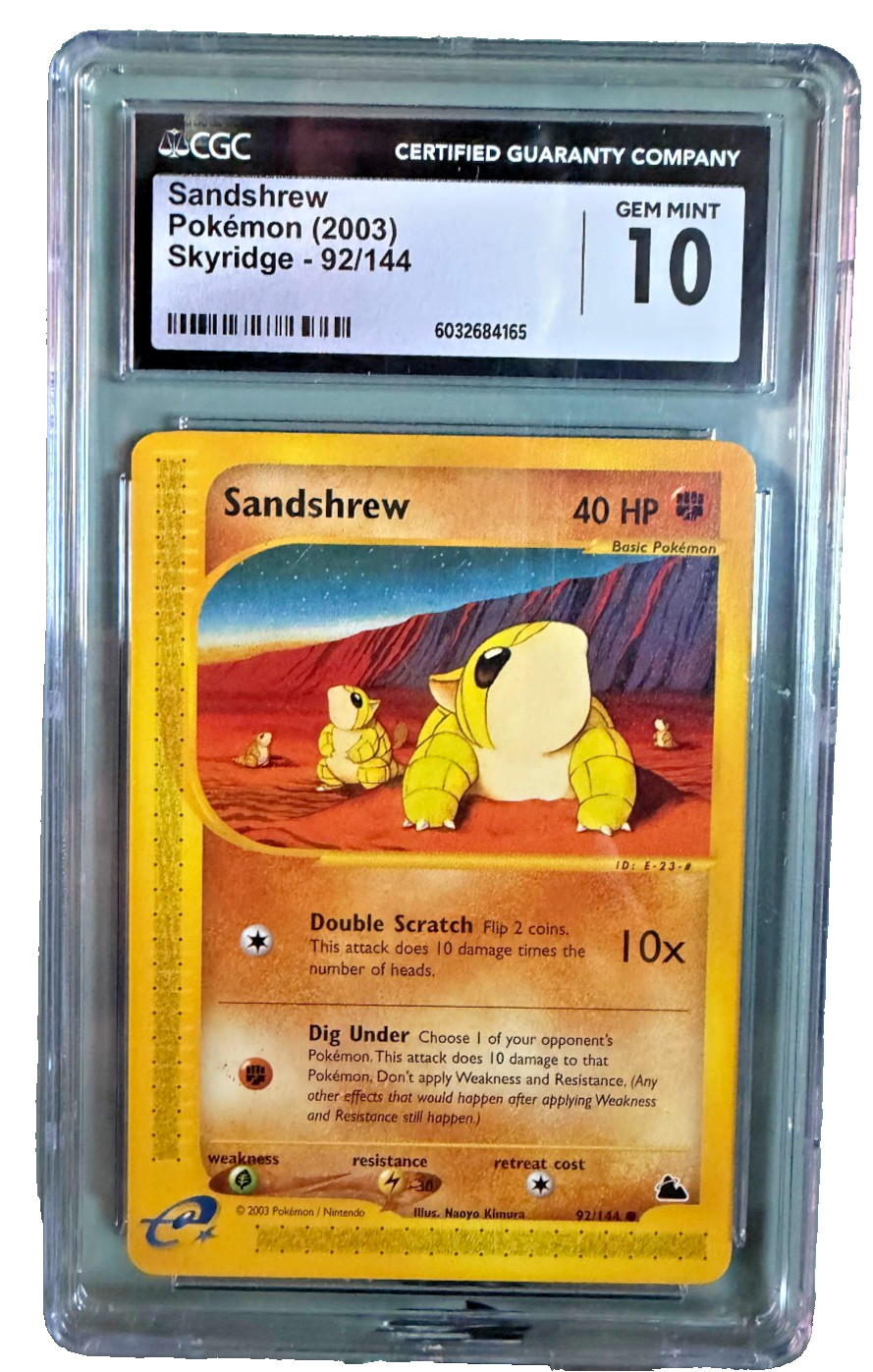 2003 Pokemon Skyridge Sandshrew 92/144 CGC 10 2003 Pokemon Skyridge Sandshrew 92/144 CGC 10