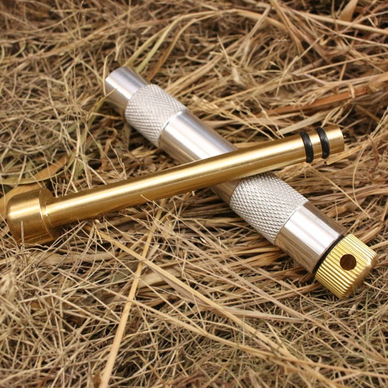 New Silver Fire Piston Fire Starter Brass Fire Rod Camping Survival Tool