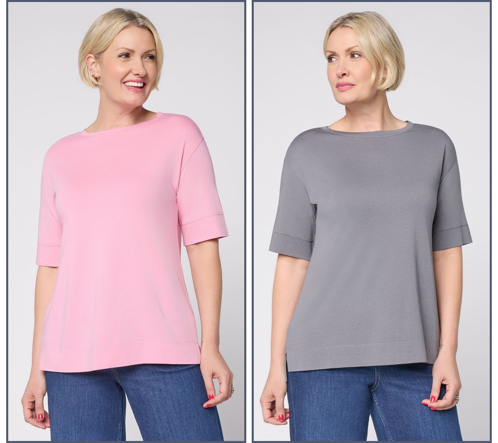 LOGO by Lori Goldstein Principles 2 Pack Elbow Sleeve Tees Orchid/Grey XL New LOGO by Lori Goldstein Principles 2 Pack Elbow Sleeve Tees Orchid/Grey XL New