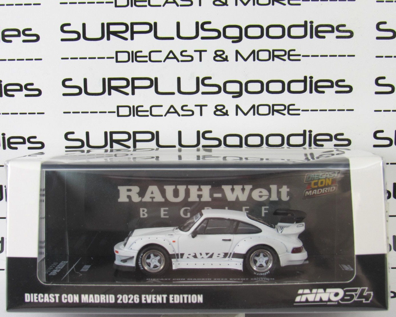2026 INNO64 Diecast Con Madrid White Matt Matte PORSCHE 930 RWB #IN64-RWB930-DCM