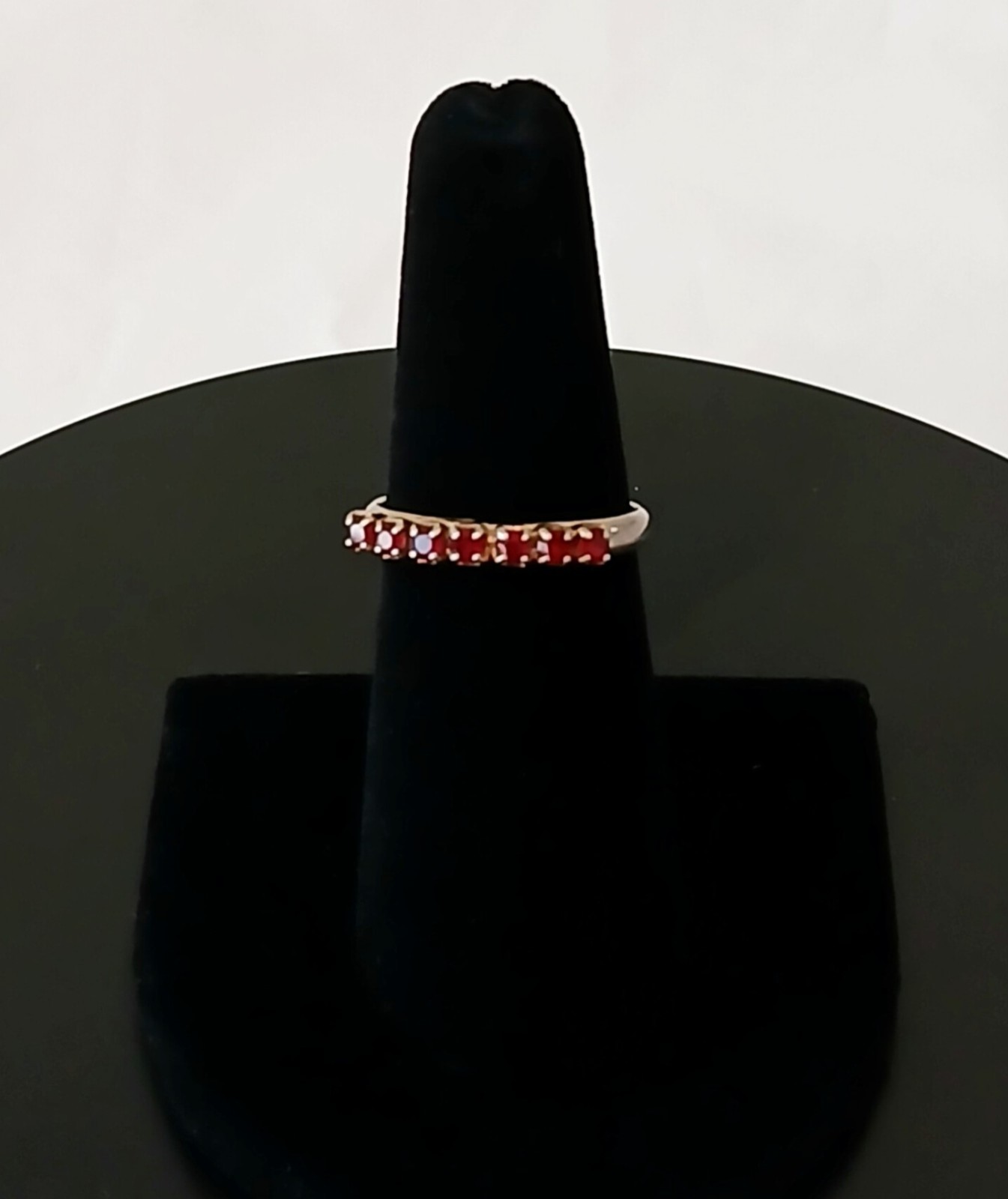 Vintage-Inspired Silver-Tone Glass Ruby Half-Eternity Band  2.7g  Size 5