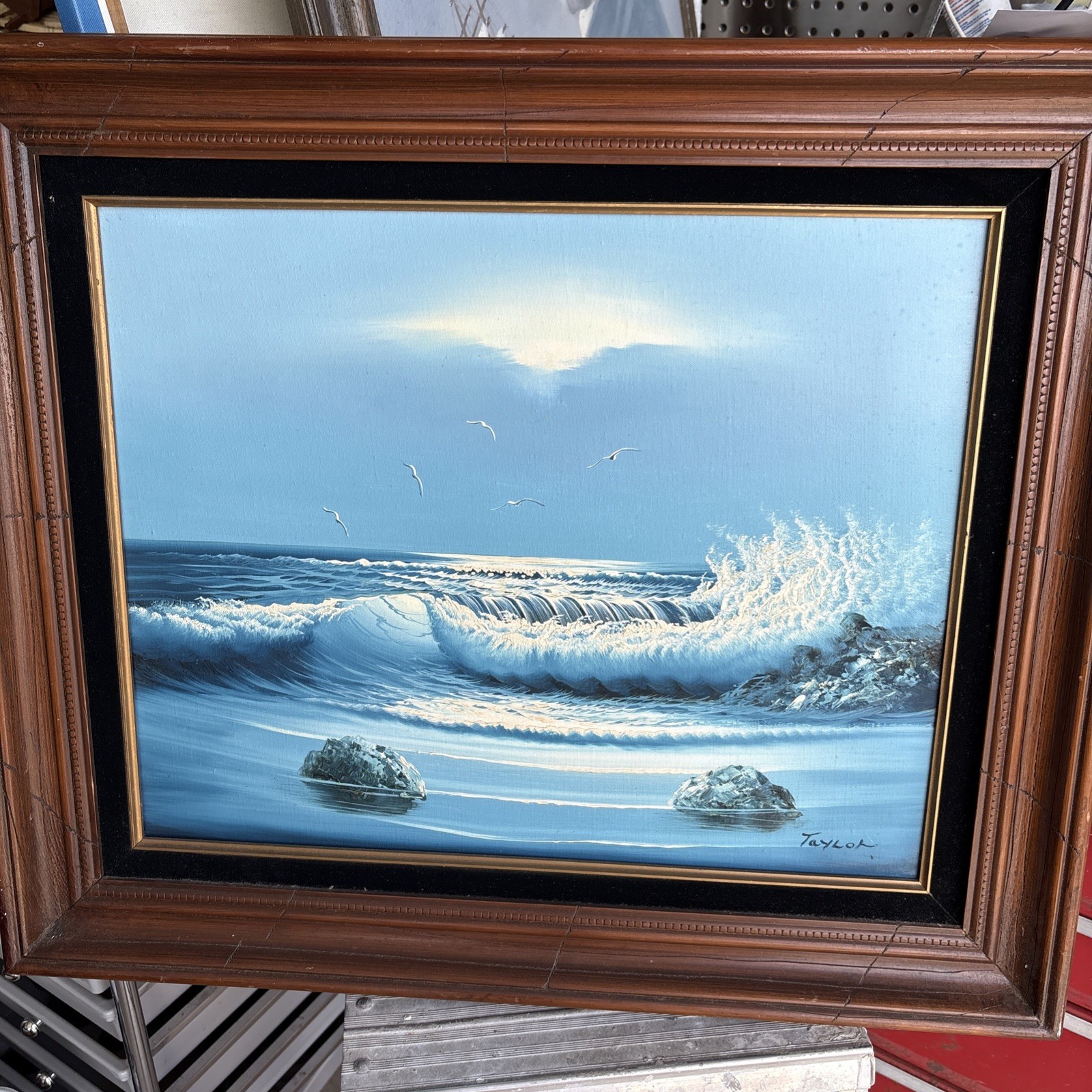 Taylor signed Seascape framed Oil on canvas original art 