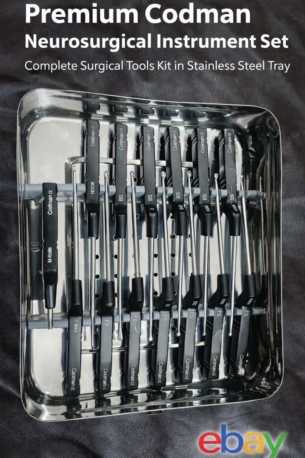 Lot Of 14 Codman Microdiscectomy Karlin Cervical Curettes Set w/ Tray Lot Of 14 Codman Microdiscectomy Karlin Cervical Curettes Set w/ Tray