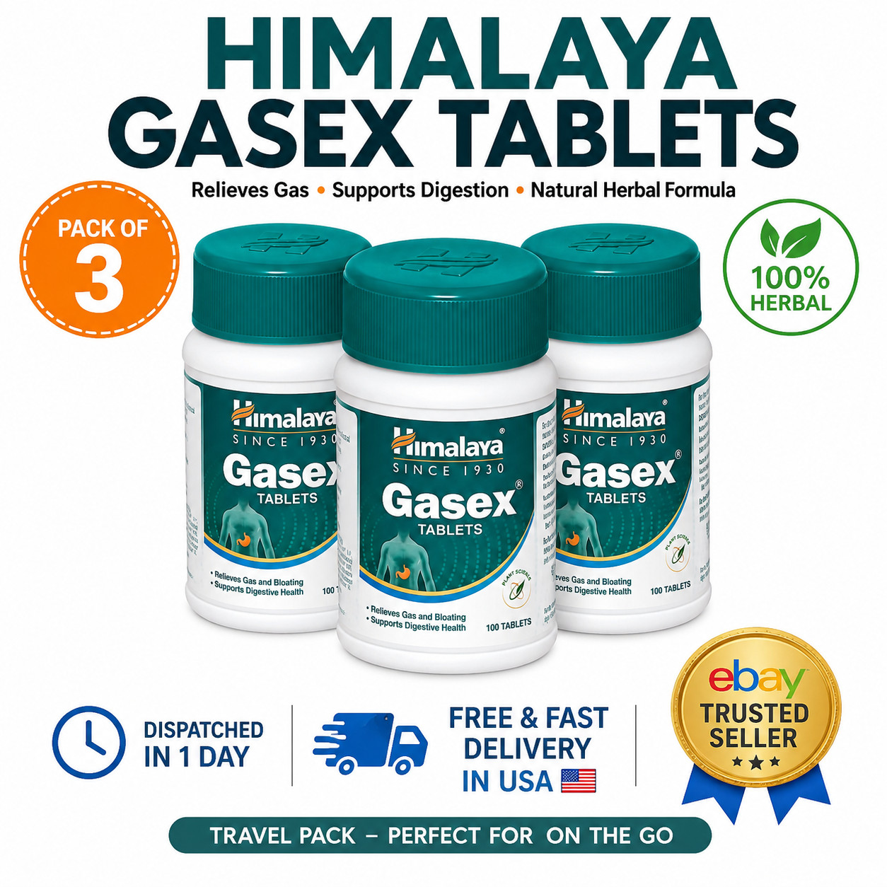 Gasex Himalaya 3 BOX 300 Tablets Vegetarian Botanical 100% Pure Herbs New USA