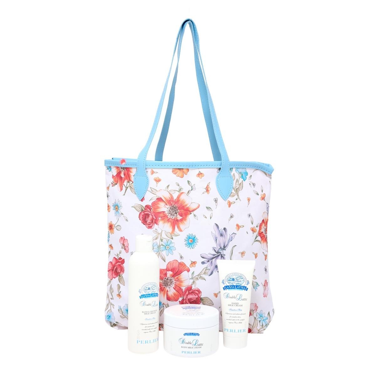Perlier Double Latte sensitive w/Bag Skincare Set New Sealed 