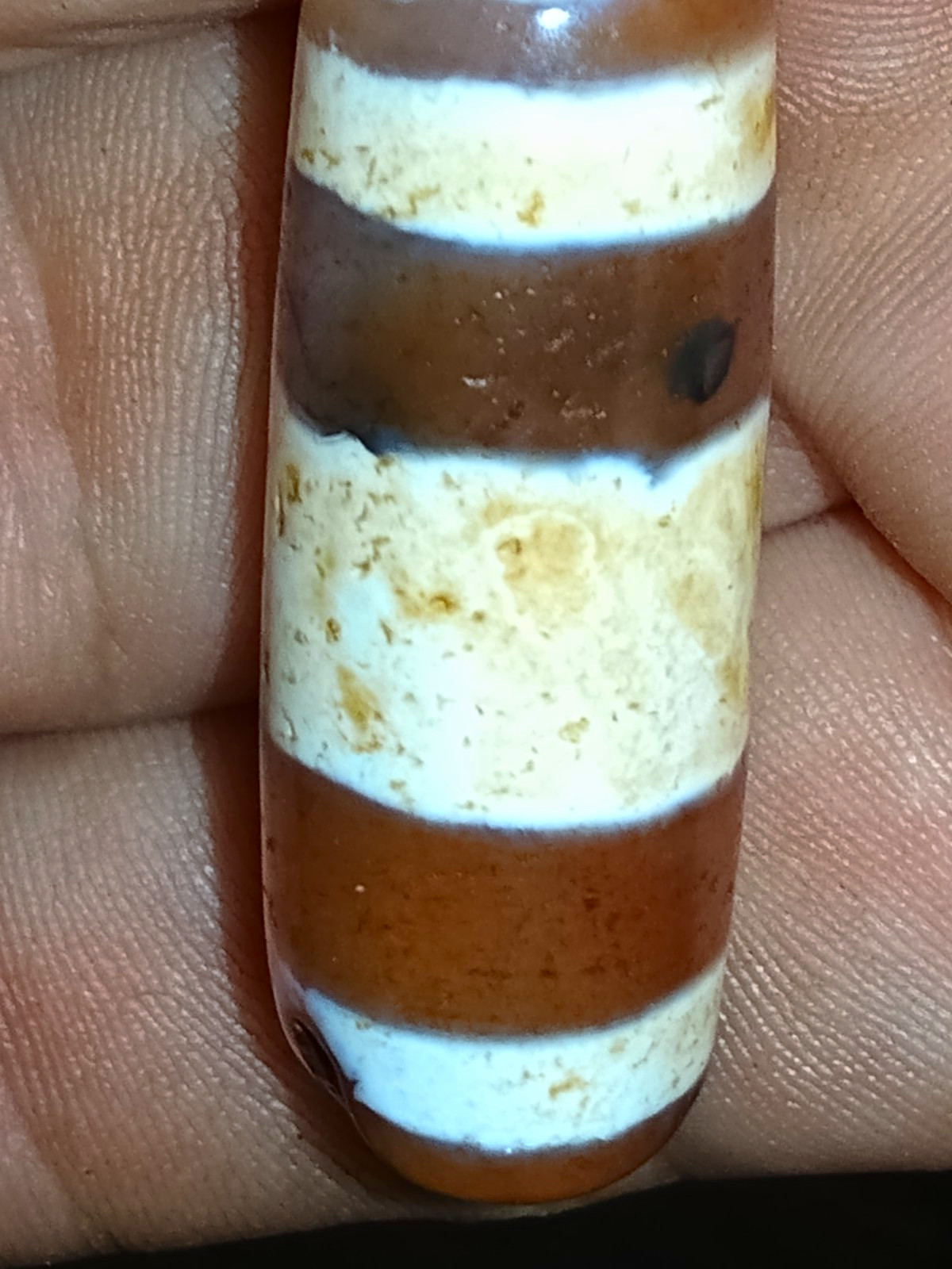 Rare Pre-1800s Indo/Tibetan Pema Raka 3 Stripes Dzi Bead 44*14mm 15.7grams