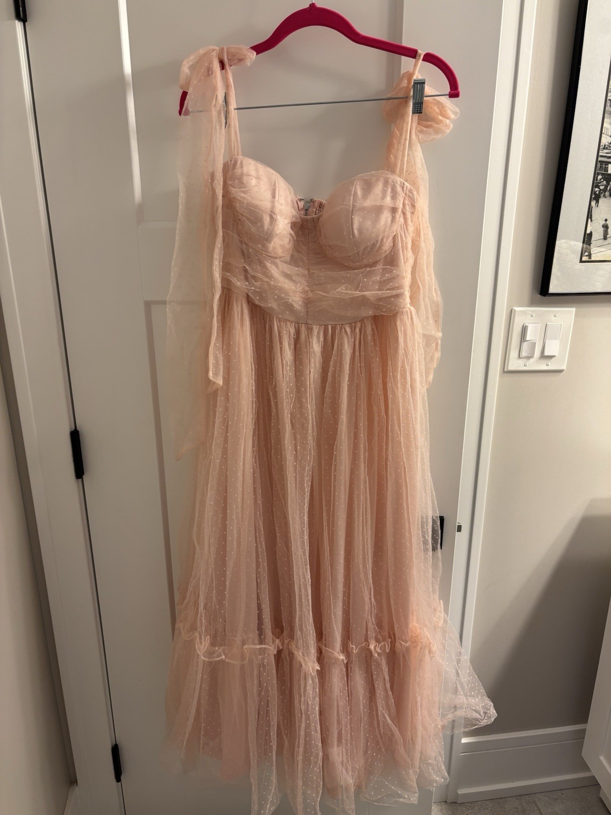 Swiss Dot Tulle Midi Dress Pink Lace “Madonna” Dress With Straps Large Swiss Dot Tulle Midi Dress Pink Lace “Madonna” Dress With Straps Large