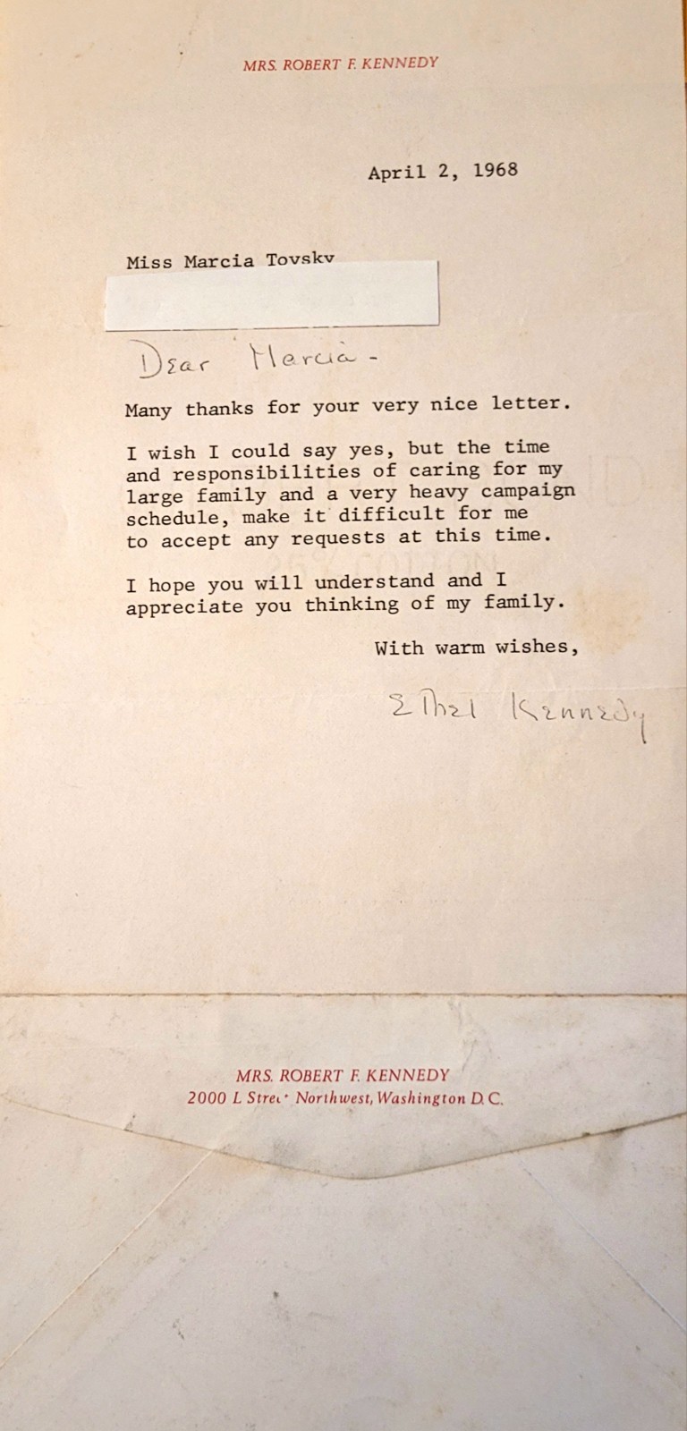 1968 LETTER FROM ETHEL KENNEDY, RARE
