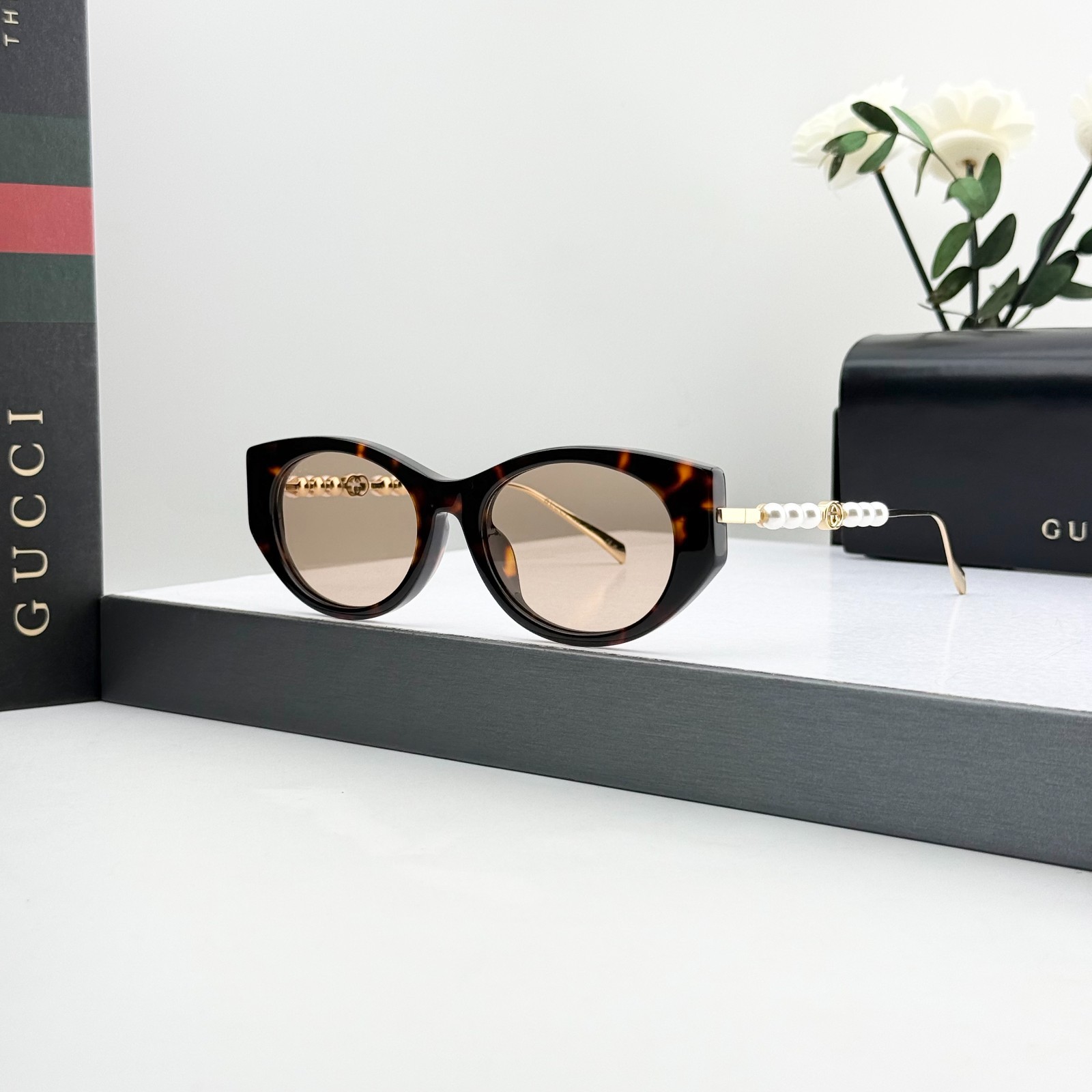 Gucci GG1970SA Havana Sunglasses Brown Lens Gold Temple Unisex 54-19-145