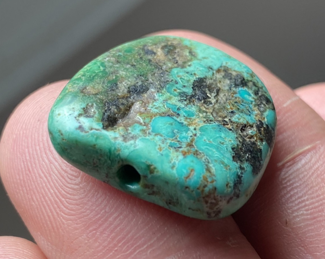 RARE OLD ANTIQUE TIBETAN HIMALAYAN NATURAL TURQUOISE BEAD BEAUTIFUL WORN PATINA