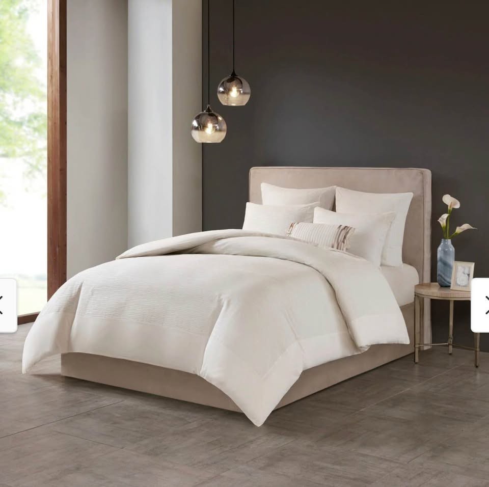 NEW - N Natori Hanae Cotton Blend Yarn Dyed Duvet Cover Set MSRP: $140 - King