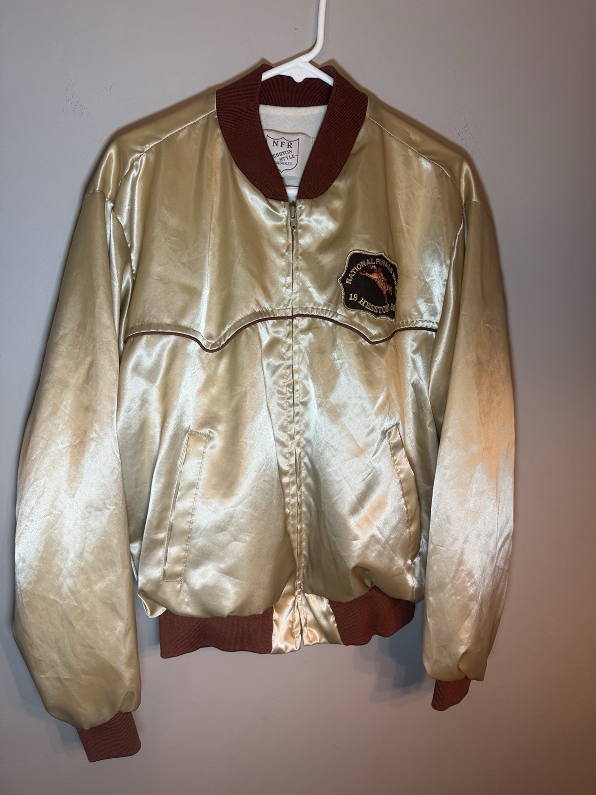 Vtg 1986 Hesston National Finals Rodeo NFR Las Vegas Satin Bomber Jacket Large