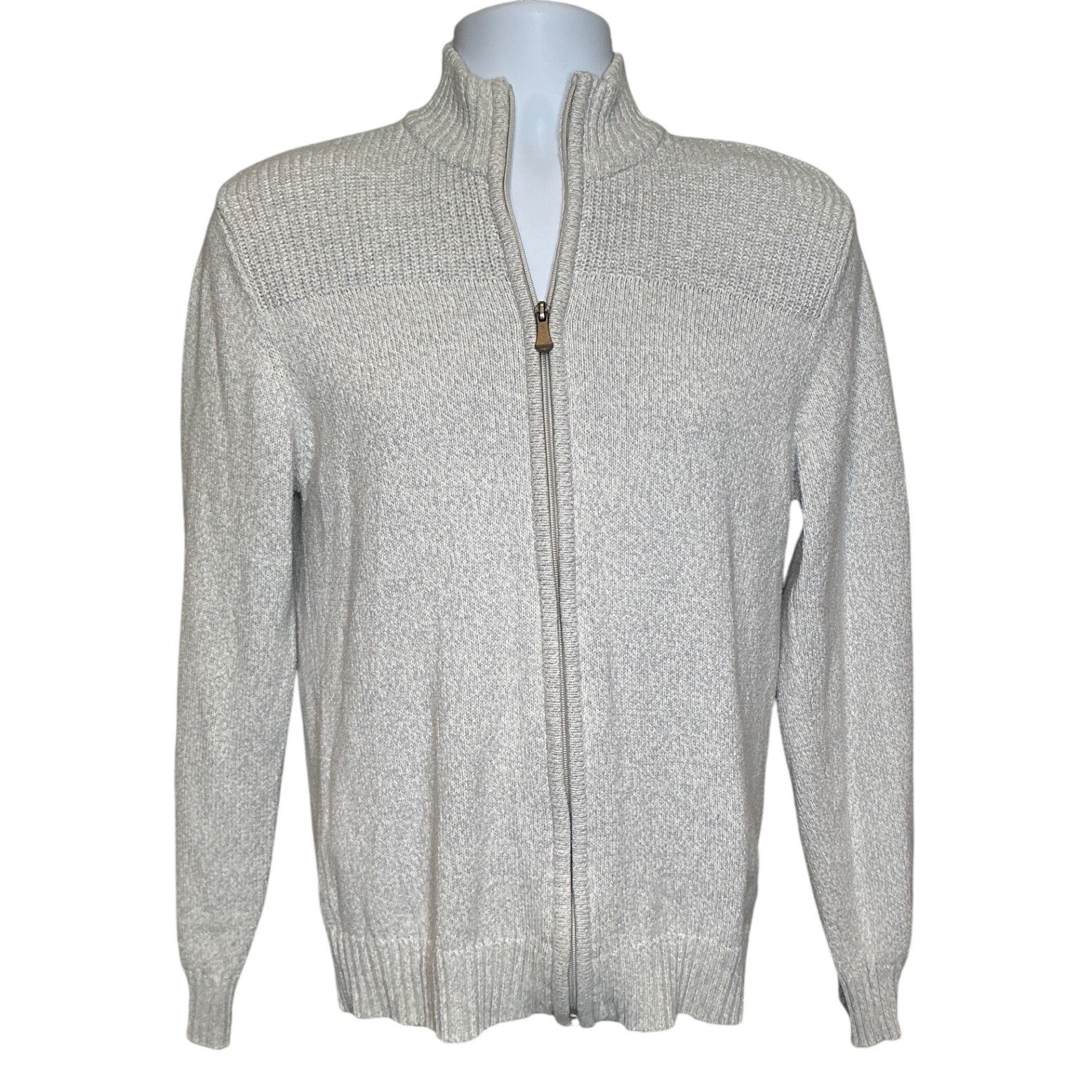 Vintage Structure Y2K Mens Full Zip Mock Neck Cardigan Sweater Sz S Cotton Knit