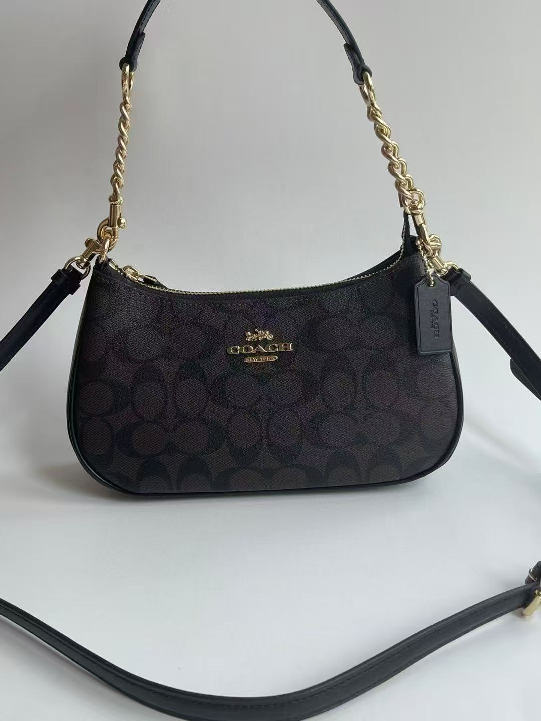 NWT COACH CA548 Teri Shoulder Bag In Signature Canvas/Gold/Brown 