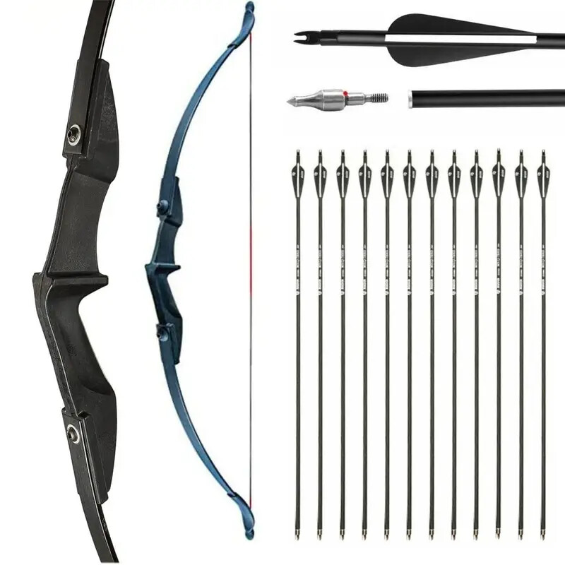 Archery Recurve Bow and Arrows Set 57 in Takedown Bow 12Pcs 30“ Fiberglass Arrow Archery Recurve Bow and Arrows Set 57 in Takedown Bow 12Pcs 30“ Fiberglass Arrow
