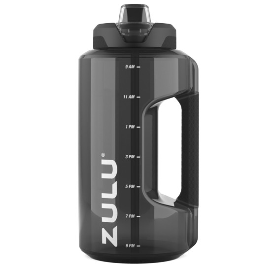 Zulu Black 64oz Half Gallon Plastic Goals Water Bottle Jug. Zulu Black 64oz Half Gallon Plastic Goals Water Bottle Jug.