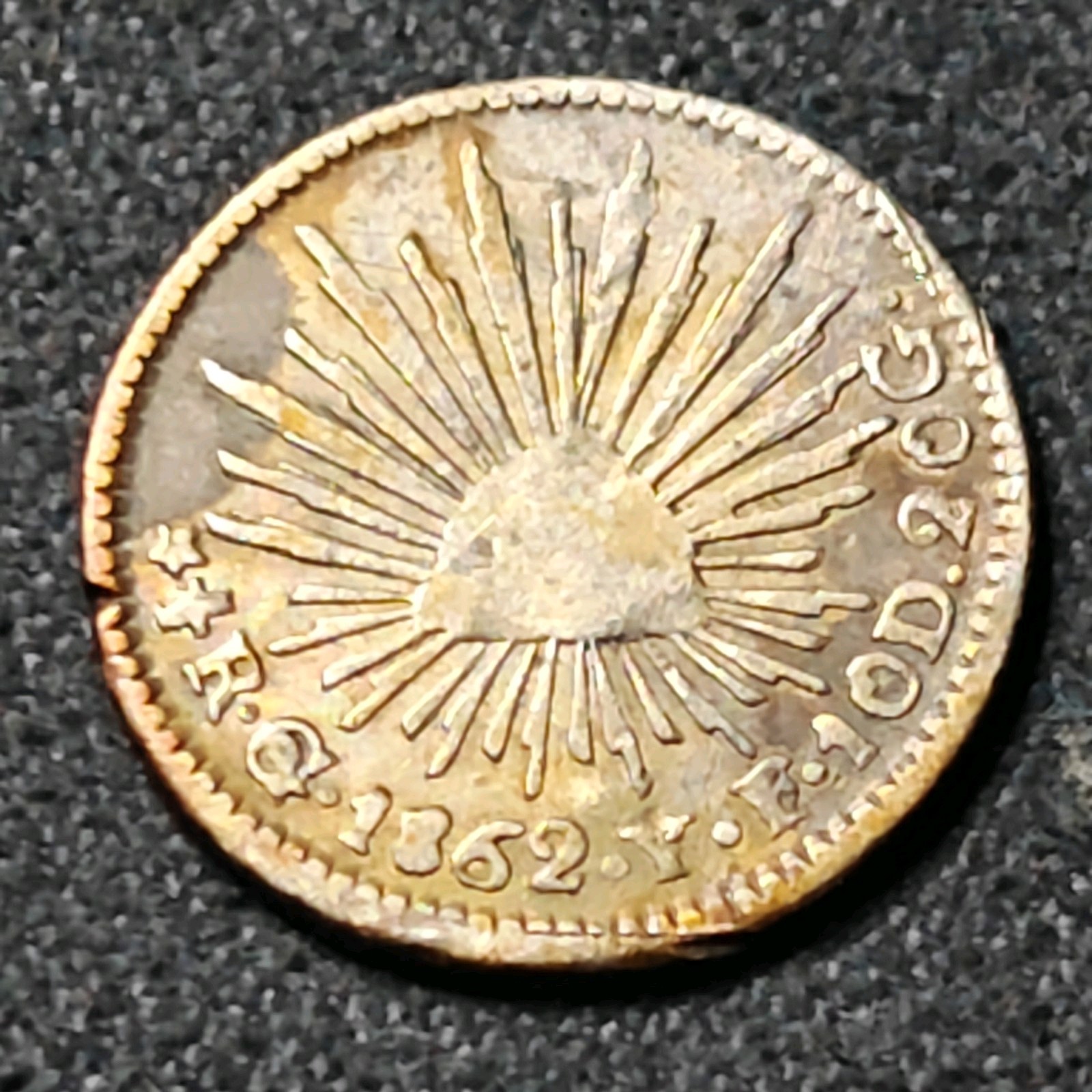 1862 Mexico Guanajuato 1/2 Real Silver Coin - Cap & Rays - Go YF 1862 Mexico Guanajuato 1/2 Real Silver Coin - Cap & Rays - Go YF